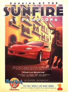1997 PONTIAC SUNFIRE COUPÉ—RUNNING OF THE BULLS PAMPLONA—HARD ROCK/VH1—PRINT AD - Picture 1 of 1