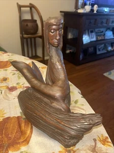 Carved Mermaid Wooden Figure Decoration Statue Sculpture John Eng 2057 Cedar - Picture 1 of 8
