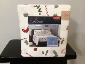 Cuddlduds Christmas Icons Flannel QUEEN Sheet Set - Picture 1 of 5