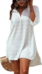 Womens Swimsuit Coverups White Chiffon Bikini Swimwear Beach Cover Up DressShirt - Picture 1 of 18