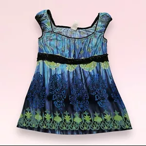 vintage y2k blue green black crochet fairy tribal milkmaid babydoll tank top M - Picture 1 of 15
