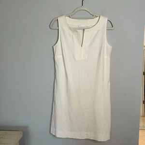 New York & Co Sleeveless Split Neck Casual Shift Dress Size Medium Ivory Basic - Picture 1 of 6