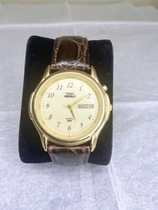 Timex Indiglo  Watch Day Date Gold Tone Dial  Gold Tone Case Quartz New Battery - Picture 1 of 10