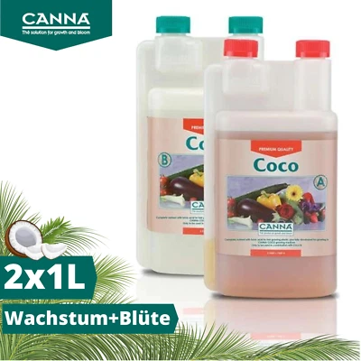 Dünger Canna Coco A/B 2x 1L Wachstum Blüte für Kokosnusssubstrat für Growbox