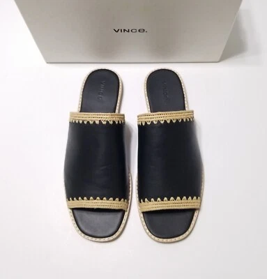 Sandalia plana de cuero Vince Padmore nueva en caja en negro talla 10 $250 Foto 1 de 4