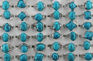 Wholesale Job Lots 60pcs Blue Natural Stone Mixed Fashion Silver P Lady's Rings - Picture 1 of 6