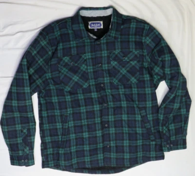 JACK SOUTH NEW YORK MENS SHIRT JACKET XL GREEN BLUE PLAID SHERPA FAUX FUR LINED - Image 1 of 4