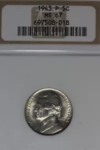 1943 P- NGC 5C MS67 JEFFERSON NICKEL #B46461 - Picture 1 of 2