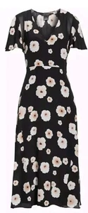 Club Monaco Zameeka Dress Cocktail Silk Floral Sz 0 S Xs Midi Black Ascot Light - Picture 1 of 17