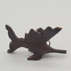 Wood minaiture swordfish/marlin keyring vintage, chipped fin - dark brown finish - Bild 1 von 6