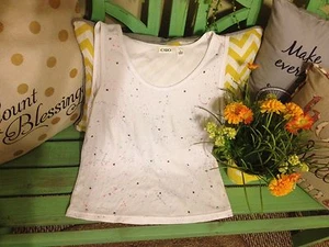 Womens white cato small tank with embellishments - Picture 1 of 3