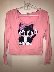 Justice Sweatshirt Girls 12 Pink Long Slv Glitter Cat Boat Neck Raw Hem *Flaws - Picture 1 of 6