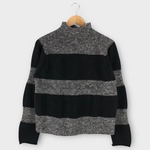 J.Crew Women's M/L Mock Neck Sweater Gray Black Striped Cotton Wool Blend - Picture 1 of 4