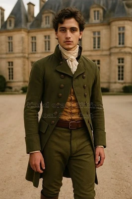 Men’s Regency Green Wool Tailcoat 19th Century Frock Coat Jacket Georgian Custom - Image 1 of 4