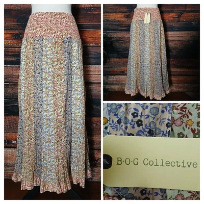 Band Of Gypsies макси юбка L хлопок плиссированные со сборками талии расклешенный хиппи новый с Ярлыками  - Изображение 1 из 4