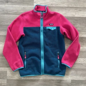 Patagonia Girls Size XXL (16-18) Synchilla Snap-T Fleece Pullover Pink Blue - Picture 1 of 5