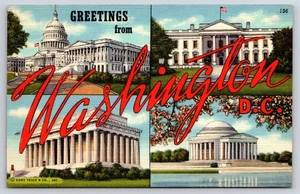 Saludos desde Washington DC Carta Grande Lino Postal Capitolio Casa Blanca - Imagen 1 de 2
