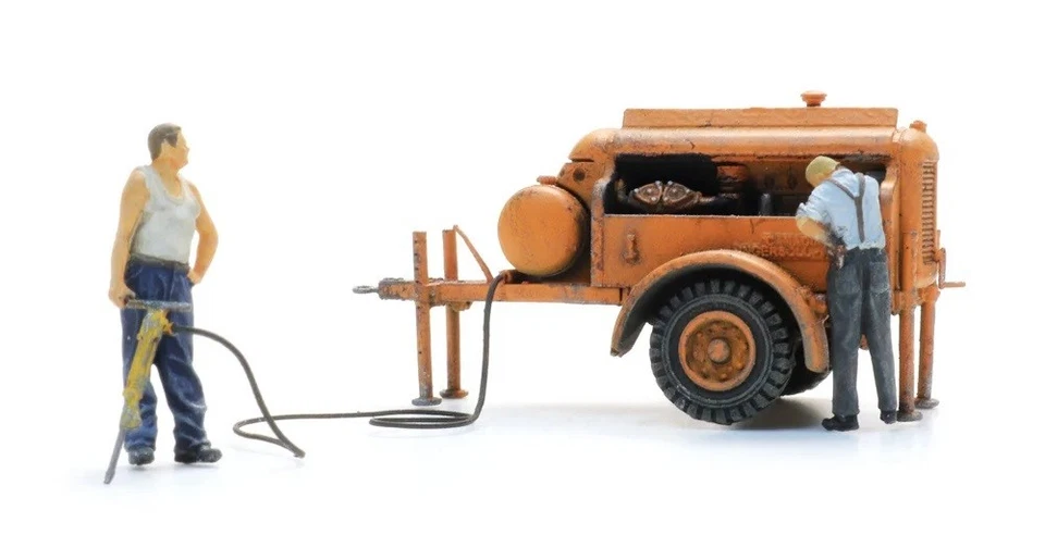 Artitec 387.611 - 1/87/H0 Kompressoranhänger Con Martello di Aria + 2 Figure - Immagine 1 di 1