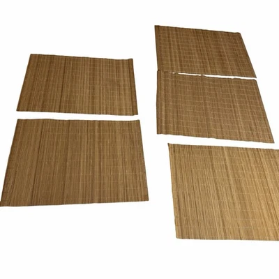 Set of 5 Bamboo Place Mats 15" x 12" Rectangular Natural Tan Boho See Pics - Image 1 of 4