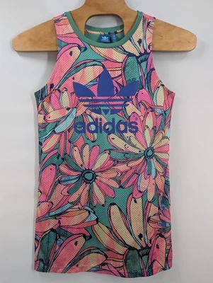 Adidas Tank Dress Women's Size Small Colorful Floral Jersey Mesh Lined Logo - Image 1 of 4