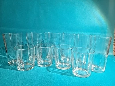 Set Of 10 Circleware 6 6" 4 4" Horizontal Ribbed Optic Glass  Tumblers, Italy - Image 1 of 4