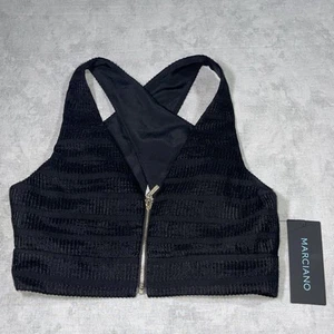 Marciano Guess Bralette bauchfreies Oberteil Damen 6 schwarz vorne Metallreißverschluss gekreuzter Rücken - Bild 1 von 9
