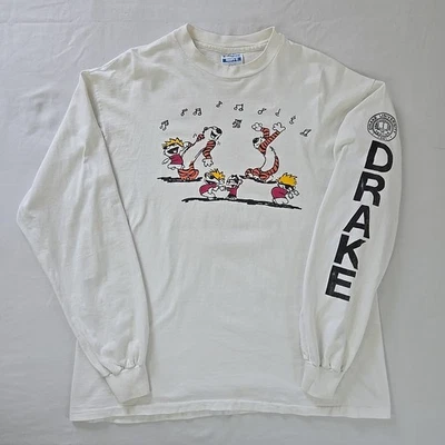 VTG 80s Single Stitch Long Sleeve T Shirt Calvin Hobbes Drake Theta Chi Hanes XL - Image 1 of 4