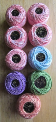 DMC Coton Perle 4 Ply Thread ~Size 8  ~Mixed Colors ~Lot of 9 - Image 1 of 4