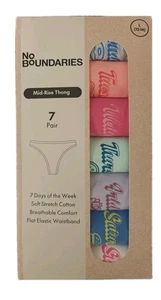 No Boundaries Large Mid-Rise Thong Panties 7 Pair 7 Days Of The Week Pack - Picture 1 of 2