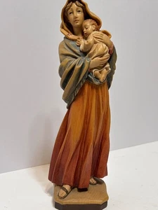 VINTAGE ANRI GESCHNITZTE HOLZMADONNA DER STRASSEN MARIA MIT KIND JESUS 10" Italien - Bild 1 von 12