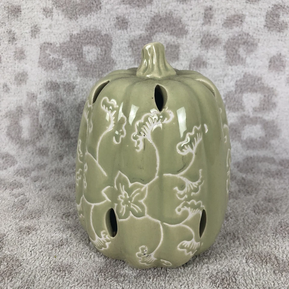 Tarro de calabaza de cerámica verde salvia clásico de 6" candelabro popurrí Foto 1 de 4