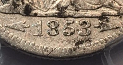 1853/4 Arrows & Rays Seated Liberty Quarter - Overdate - PCGS VF Details  - Image 1 of 4