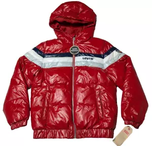 LEVIS Boys Large (12-13 Yrs) Red Nylon Full Zip Hooded Puffer Jacket NEW - Picture 1 of 21