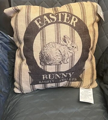 Easter decorative Bunny Rabbit Pellets pillow Jute indoor outdoor 16x16 new - Image 1 of 4