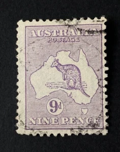 Australia 9d pence Violet Kangaroo 1st WMK VFU - Unhinged LOVELY EXAMPLE - Picture 1 of 3