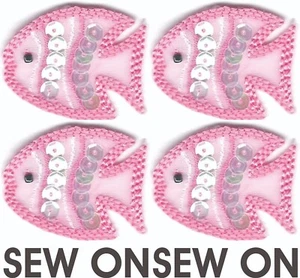Rosa Fisch Patch mit Pailletten zum Aufnähen (1 1/4) 4 Stück - Bild 1 von 2