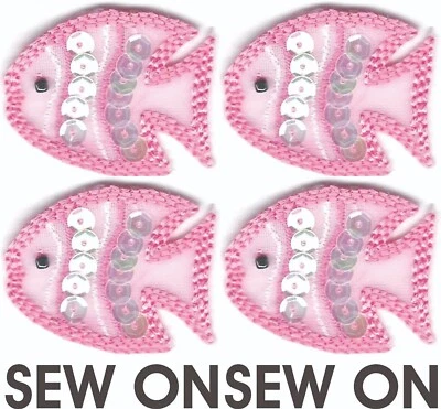 Pink Fish Patch with Sequins Sew on (1 1/4) Lot of 4 - Image 1 of 2