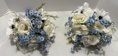 2pc set Steel Blue / Gray and white Artificial Bouquets For Bridesmaids DYI - Image 1 of 4