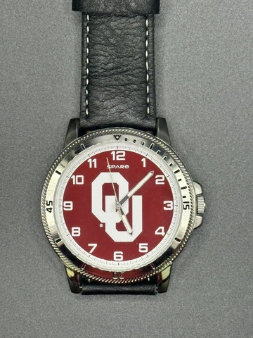 New Oklahoma Sooners Sparo Classic Men's Sports Watch with Black Leather Band Cover