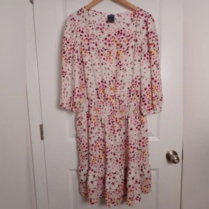 Gabby & Skye White/Multicolored Floral 3/4 Balloon Sleeve Elastic Waist Dress 16 - Picture 1 of 9