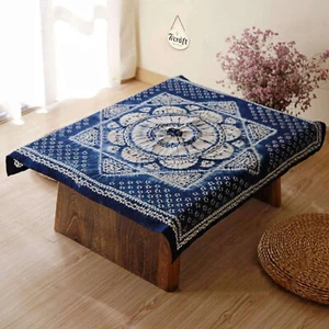 Handgefärbte Shibori Tischdecke, Batik Indigo Baumwolle Wandteppich, Handstickerei - Bild 1 von 7