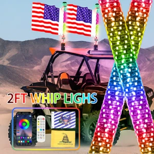 2X 2FT Espiral LED Látigo de Grasa Luces Antena RGB Persecución Para Can-am X3 RZR UTV ATV - Imagen 1 de 24