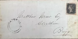 GB QV 1840 PENNY INTERO NERO 'FE' PL8 O PL10 CASSA A BRIGG 27 APRILE 1841 - Foto 1 di 5