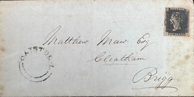 GB QV 1840 ENTIRE PENNY BLACK ‘FE’ PL8 OR PL10 CAISTOR TO BRIGG 27TH APRIL 1841 - Image 1 of 4