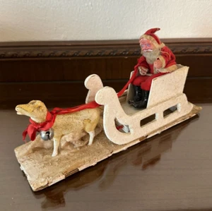 Vintage cartapesta Babbo Natale renna intonaco slitta slitta ornamento natalizio Giappone - Foto 1 di 4