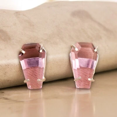 Natural Morganite Gemstone Stud Minimalist Earrings 925 Sterling Silver Jewelry - Image 1 of 4