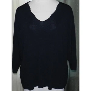 Dialogue size 2X deep black viscose / nylon stretch blend scalloped neckline top - Picture 1 of 6