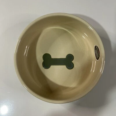 Petrageous Dog Pet Bowl Feeding Water Stoneware Green Ivory Dishwasher Safe - Image 1 of 4