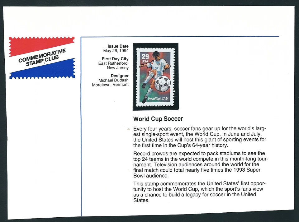 Scott # 2834...29 Cent Commemorative Panel...World Cup Soccer - Image 1 of 1