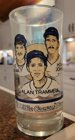 1984 Little Caesar's Detroit Tigers Tumbler Glass Trammell, Rozema and HoJo Cover